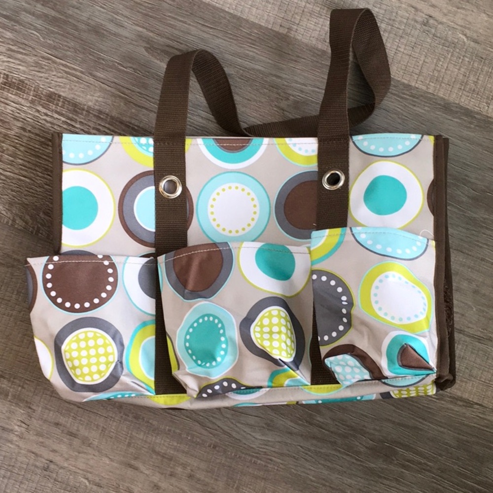 Thirty-One Polka Dot Utility Tote Bag - Brown, Blue, Yellow
